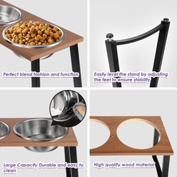 ADENGL Height 16.5-in Elevated Wooden Countertop & Iron Base Dog Bowl Set with Waterproof Mat, Large: 12.5-cup, 2 count slide 2 of 6