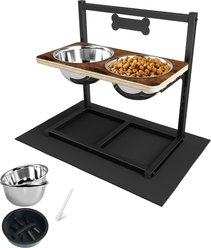 ADENGL 9-Height-Adjustable Raised Wooden & Iron Frame Dog Bowl Set, Black, Medium: 7-cup, 3 count