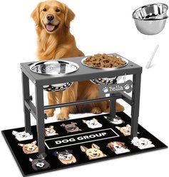 ADENGL Adjustable Height Elevated Dog Bowl Set with Waterproof Mat, Black, Large: 7-cup, 2 count