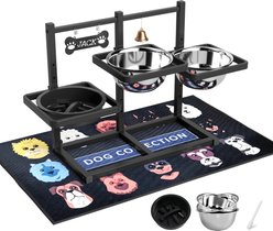 ADENGL 6-Height-Adjustable Raised Metal Bowl Set with Waterproof Mat, Black, Large: 7-cup, 4 count