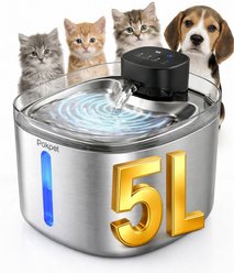 Pokpet Stainless Steel Automatic Water Dispenser with Motion Sensor Ultra Quiet Cat Water Fountain, 5-L