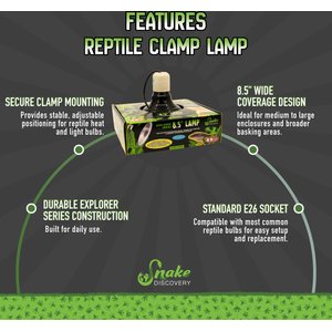 Snake Discovery Reptile Clamp Lamp, Black, 8.5-in