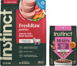 Instinct Frozen Raw Patties Real Beef Recipe Food + Freeze-Dried Raw Boost Mixers Skin & Coat Health Recipe Dog Food Topper