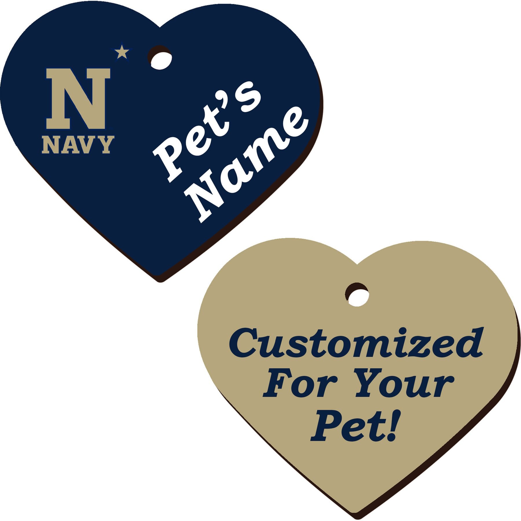 ShopInstaPets 2 Sided Heart Personalized Dog & Cat ID Tag, Navy Midshipmen