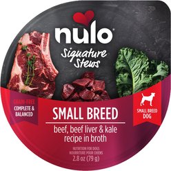 Nulo Signature Stews Grain-Free Beef, Beef Liver & Kale in Broth Small Breed Wet Dog Food, 2.8-oz cup, case of 24