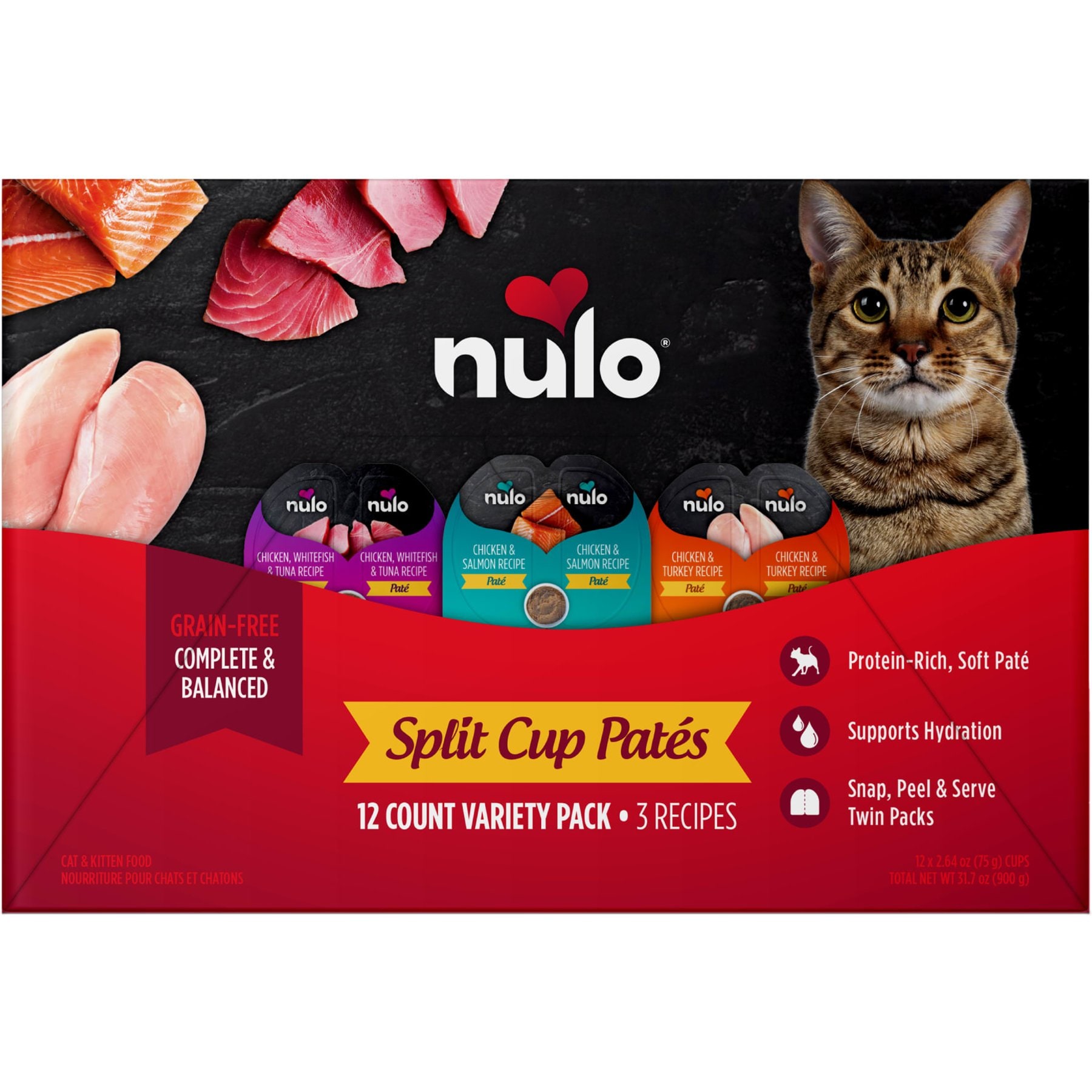 Nulo Split Cup Pates Variety Pack Grain-Free Wet Cat Food, 2.64-oz cup, case of 12
