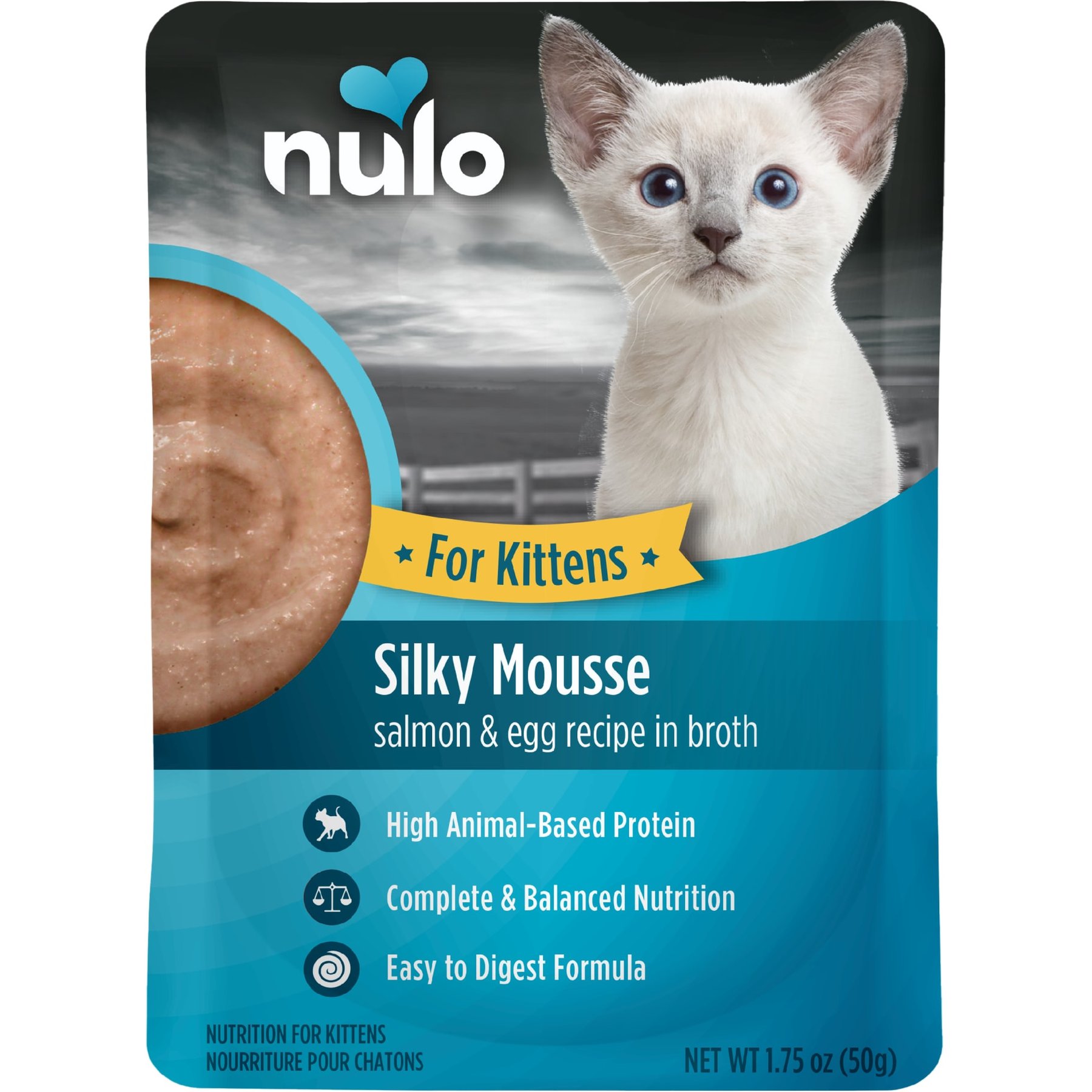 Nulo Silky Mousse Kitten Salmon & Egg Recipe in Broth Wet Cat Food, 1.75-oz pouch, case of 12