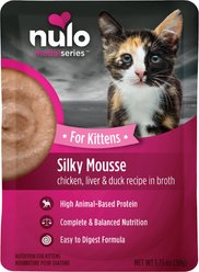 Nulo Silky Mousse Kitten Chicken, Liver & Duck Recipe in Broth Wet Cat Food, 1.75-oz pouch, case of 12
