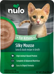 Nulo Silky Mousse Kitten Tuna & Duck Recipe in Broth Wet Cat Food, 1.75-oz pouch, case of 12