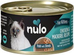 Nulo Paté with Shreds Chicken & Mackerel Recipe Wet Kitten Food, 2.8-oz can, case of 12