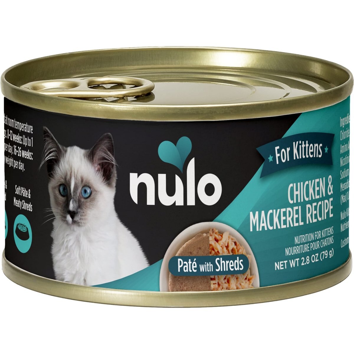 Nulo Paté with Shreds Chicken & Mackerel Recipe Wet Kitten Food, 2.8-oz can, case of 12