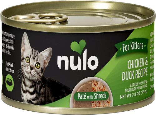 Nulo Paté with Shreds Chicken & Duck Recipe Wet Kitten Food, 2.8-oz can, case of 12