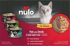 Nulo Paté with Shreds Variety Pack Wet Kitten Food, 2.8-oz can, case of 12