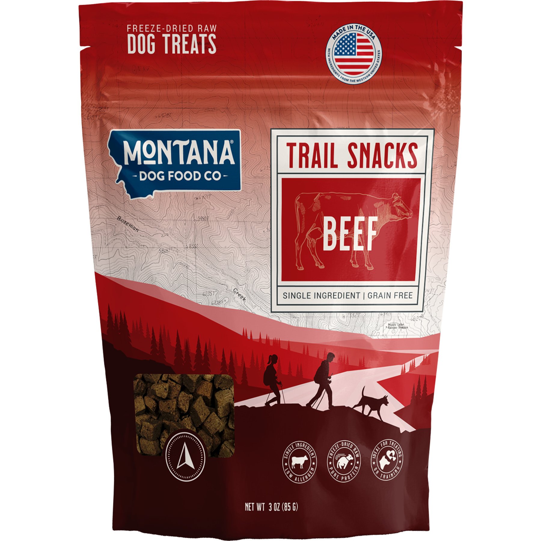 Montana Dog Food Co Grain-Free Beef Heart Freeze-Dried Dog Treats, 3-oz bag