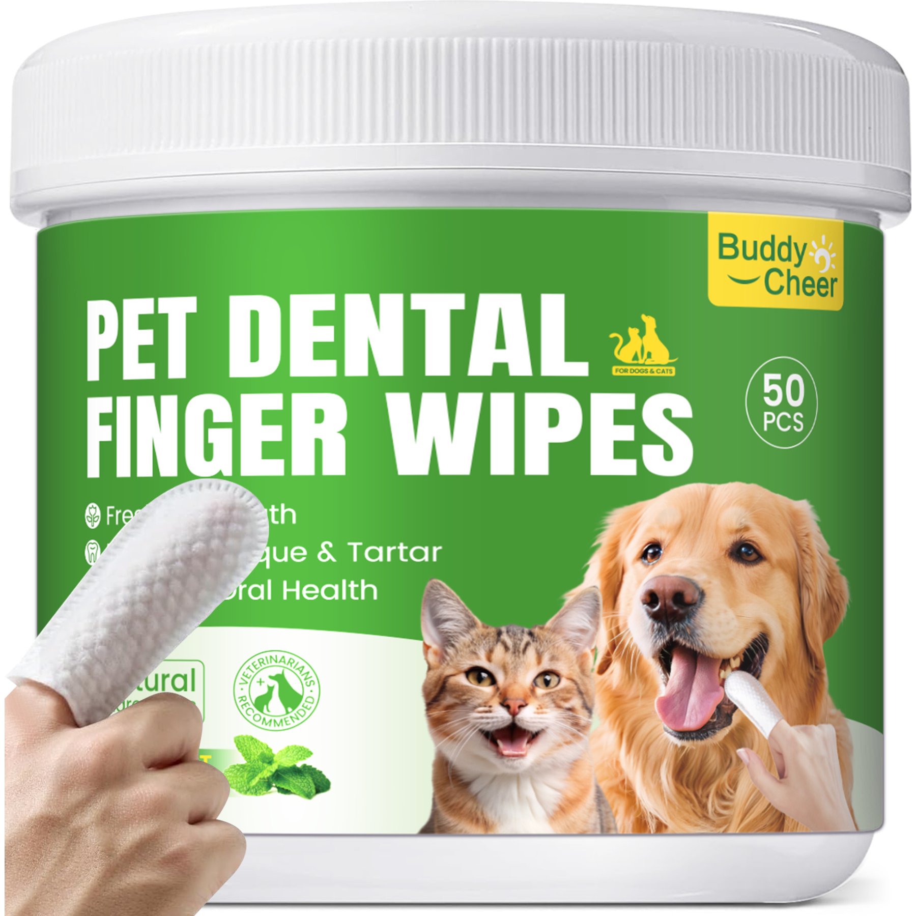 BuddyCheer Mint Flavor Dog Dental Care Wipes, 50 count