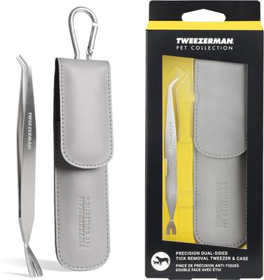Tweezerman Tick Removal Kit for Dogs with dual-ended tweezer and travel case