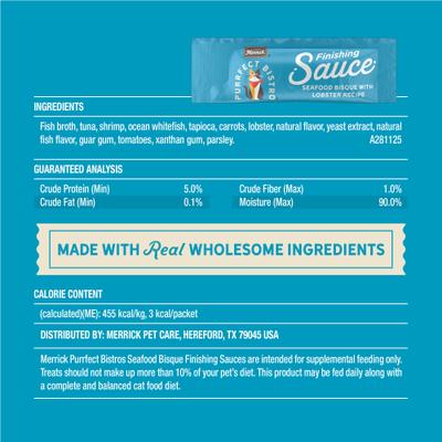 Show full view: Merrick Purrfect Bistro Seafood Bisque with Lobster Finishing Sauce Lickable Cat Treats, 0.24-oz tube, 7 count slide 7 of 8