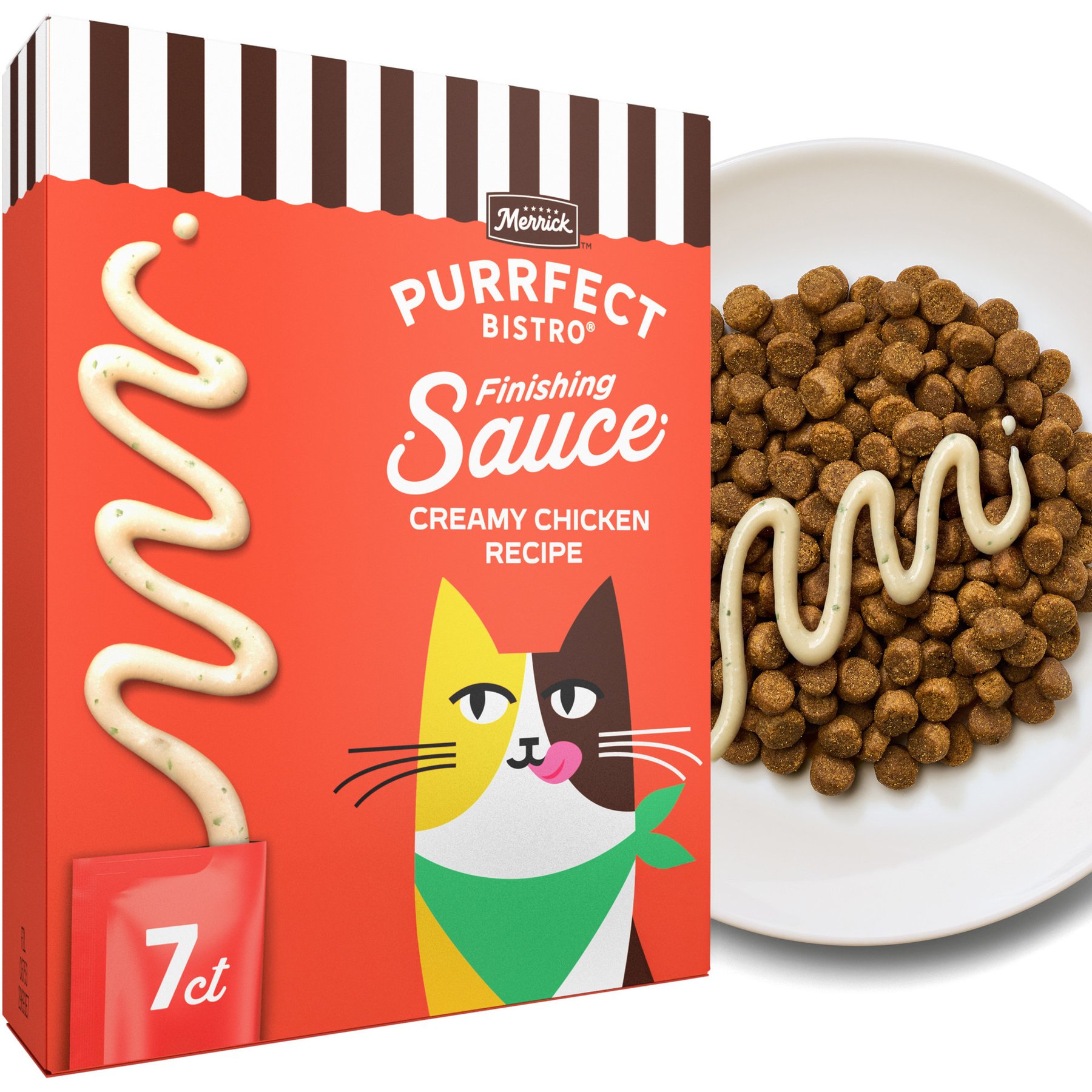 Merrick Purrfect Bistro Creamy Chicken Recipe Finishing Sauce Lickable Cat Treats, 1.7-oz tube, 7 count