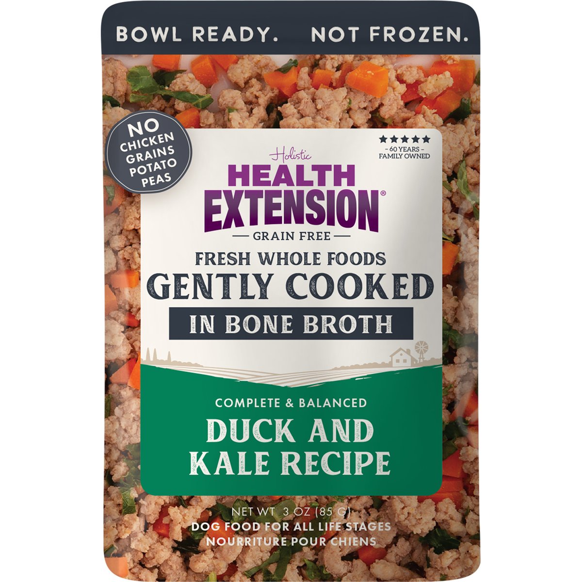 Health Extension Gently Cooked Grain-Free Duck & Kale Recipe Wet Dog Food, 3-oz pouch, 10 count