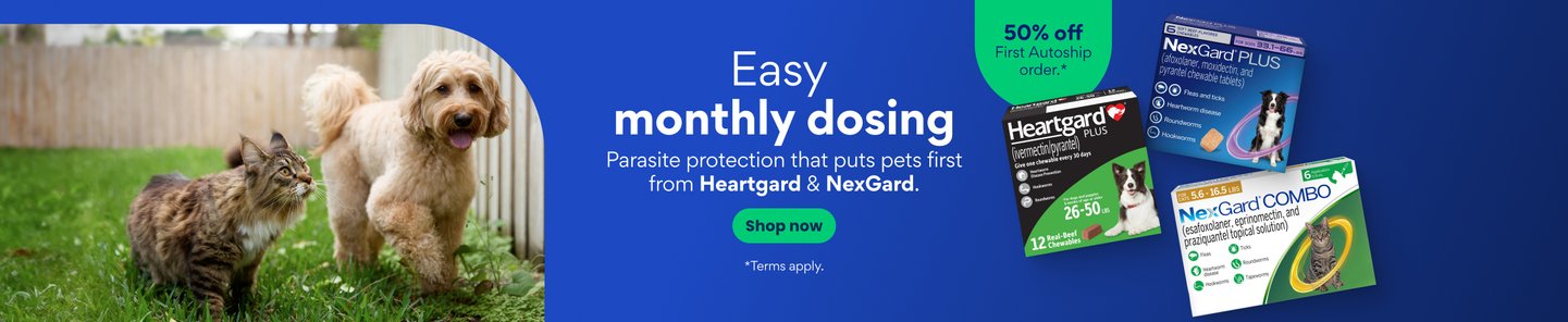 Get Flat 50% discount on NexGard and Heartgard Chews
