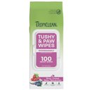 TropiClean Berry + Coconut Tushy & Paw Wipes for Dogs & Cats, 100 count