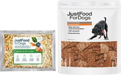 JustFoodForDogs Chicken & White Rice Recipe Frozen Fresh Food + Pumpkin Dehydrated Dog Treats