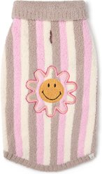 Barefoot Dreams CozyChic Smiley Stripe Leash Opening Dog Sweater, Pink Multi, XXX-Large