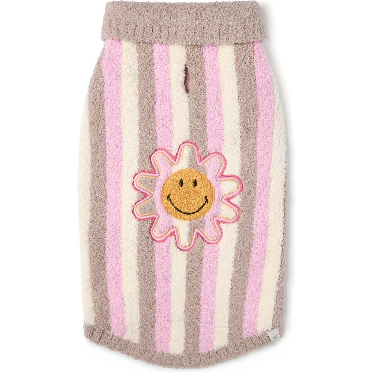 Barefoot Dreams CozyChic Smiley Stripe Leash Opening Dog Sweater, Pink Multi, X-Large