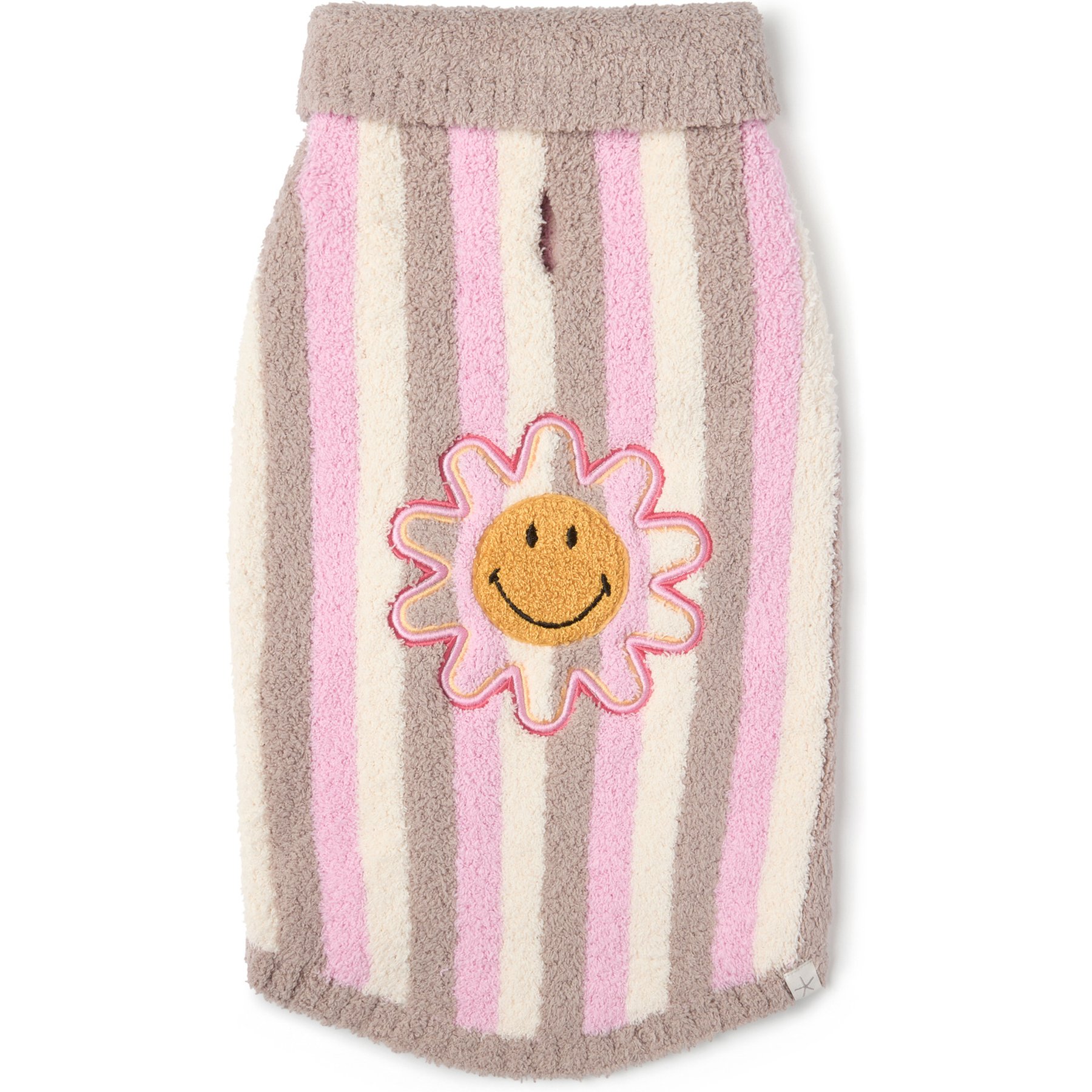 Barefoot Dreams CozyChic Smiley Stripe Leash Opening Dog Sweater, Pink Multi, Medium