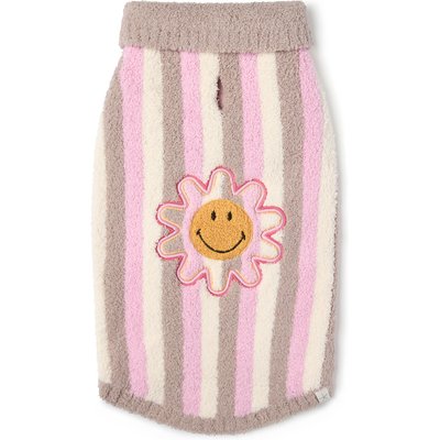 Barefoot Dreams Barefoot Dreams CozyChic Smiley Stripe Leash Opening Dog Sweater, Pink Multi, XX-Large