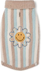 Barefoot Dreams CozyChic Smiley Stripe Leash Opening Dog Sweater, Mint Multi, Small