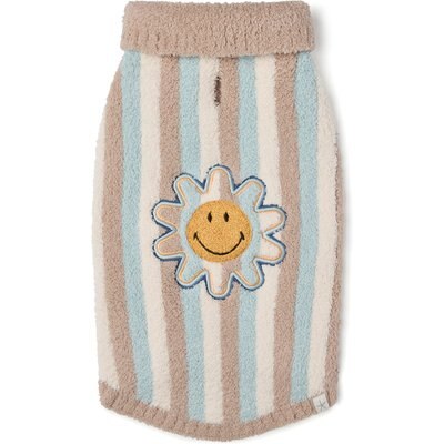 Barefoot Dreams Barefoot Dreams CozyChic Smiley Stripe Leash Opening Dog Sweater, Mint Multi, XX-Large