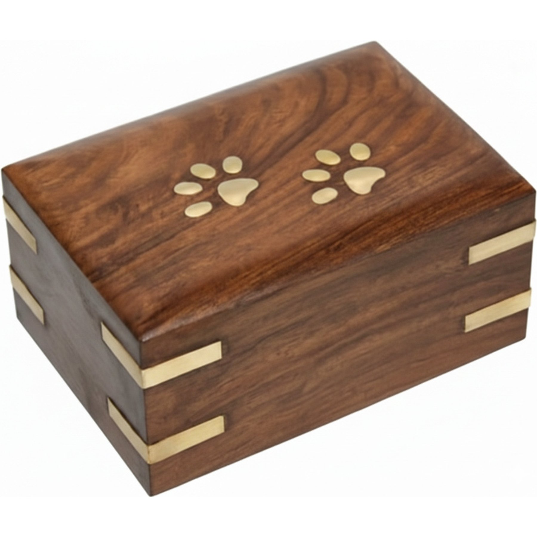 Resting Rainbow Wood Brass Paws Urn, Dark Walnut, Medium
