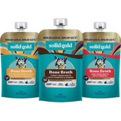 Variety Pack - Solid Gold Turkey Bone Broth with Pumpkin & Ginger Dog Food Topper, Chicken with Lavender & Chamomile & Beef with Turmeric Flavors