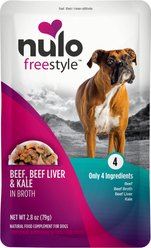 Nulo FreeStyle Beef, Beef Liver, & Kale in Broth Dog Food Topper, 2.8-oz, case of 24