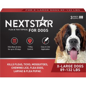 NextStar Flea & Tick Spot Treatment for X-Large Dogs, 89-132 lbs, 3 Doses (3-mos. supply)