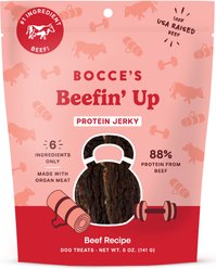 Bocce's Bakery Beefin’ Up Jerky Beef Natural Protein Cuts Dog Treats, 5-oz bag