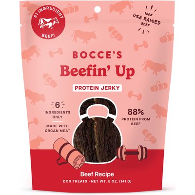 Bocce's Bakery Bocce's Bakery Beefin’ Up Jerky Beef Natural Protein Cuts Dog Treats, 5-oz bag