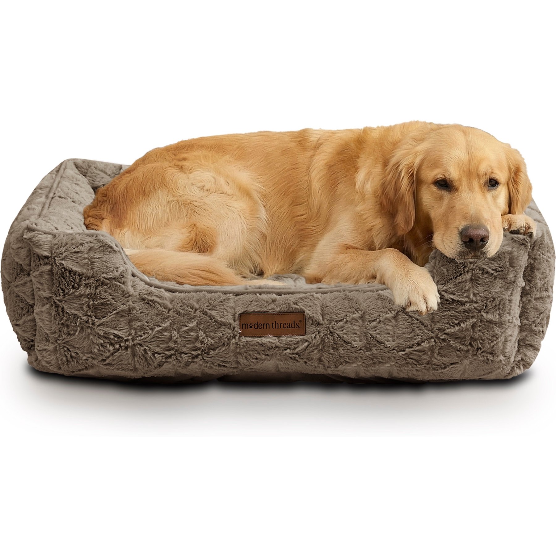 MODERN THREADS Ultra-Soft Plush Cuddler Dog Bed with Supportive Bolstered Sides & Elegant Textured Design, Brown, Large