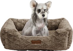 MODERN THREADS Ultra-Soft Plush Cuddler Dog Bed with Supportive Bolstered Sides & Elegant Textured Design, Brown, Medium