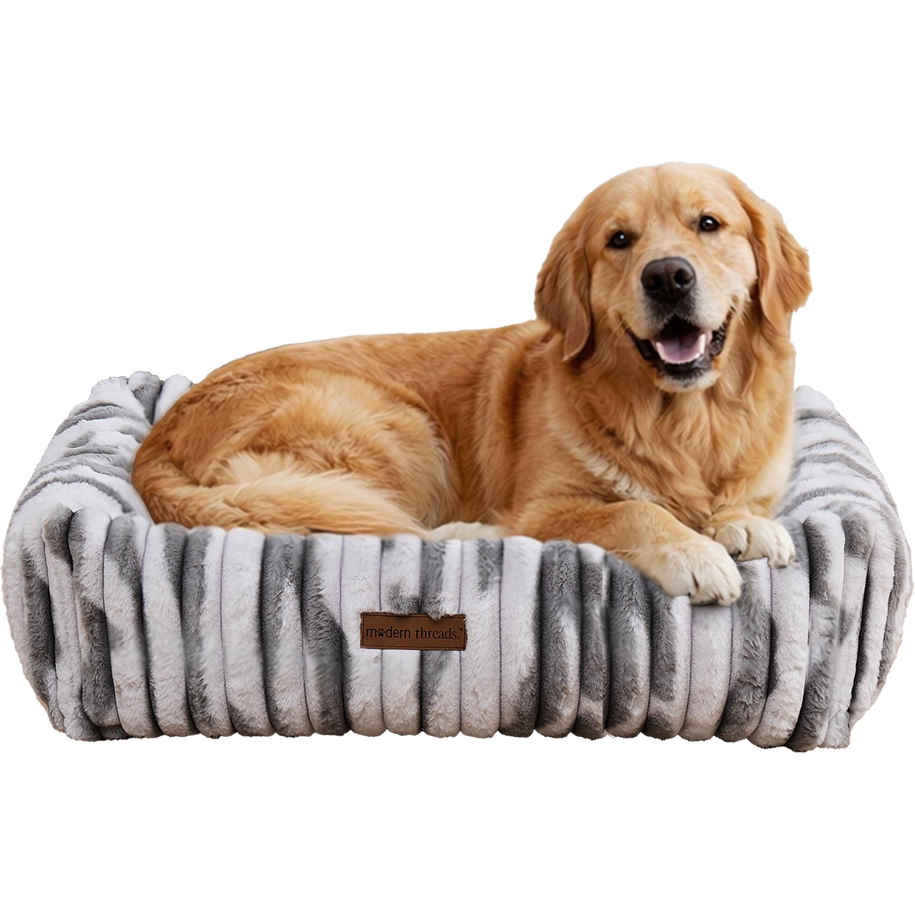 MODERN THREADS Ultra-Soft Plush Cuddler Dog Bed with Supportive Bolstered Sides & Elegant Textured Design, Silver, Large