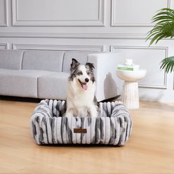 MODERN THREADS Ultra-Soft Plush Cuddler Dog Bed with Supportive Bolstered Sides & Elegant Textured Design, Silver, Medium slide 2 of 6