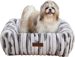 MODERN THREADS Ultra-Soft Plush Cuddler Dog Bed with Supportive Bolstered Sides & Elegant Textured Design, Silver, Small