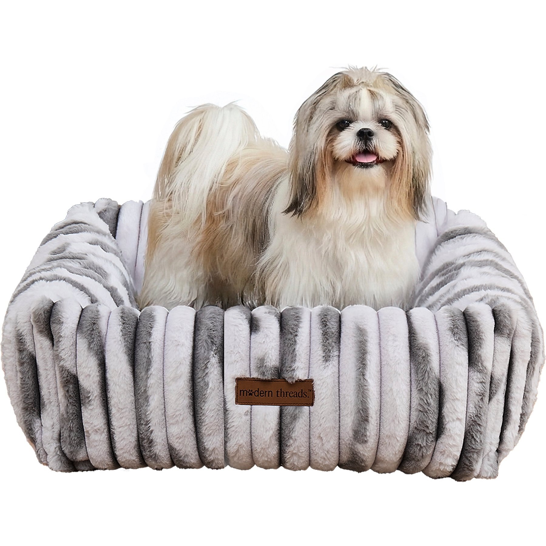MODERN THREADS Ultra-Soft Plush Cuddler Dog Bed with Supportive Bolstered Sides & Elegant Textured Design, Silver, Small