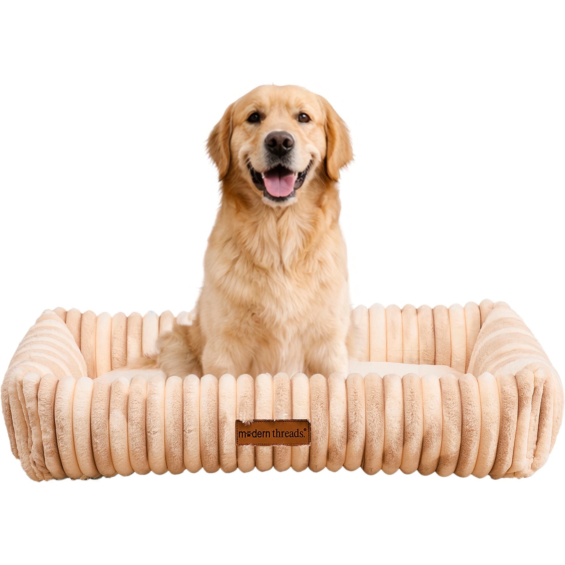 MODERN THREADS Ultra-Soft Plush Cuddler Dog Bed with Supportive Bolstered Sides & Elegant Textured Design, Cream, Large