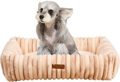 MODERN THREADS Ultra-Soft Plush Cuddler Dog Bed with Supportive Bolstered Sides & Elegant Textured Design, Cream, Medium