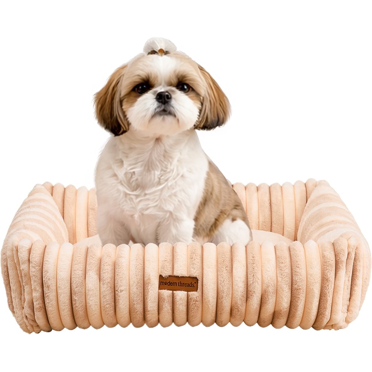 MODERN THREADS Ultra-Soft Plush Cuddler Dog Bed with Supportive Bolstered Sides & Elegant Textured Design, Cream, Small