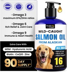 BuddyCheer Wild Alaskan Salmon Oil Flavored Liquid Skin & Coat Supplement for Dogs & Cats, 16-fl oz bottle