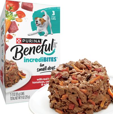 Purina Beneful IncrediBites with Real Beef, Carrots, Wild Rice & Gravy Small Breed Wet Dog Food, 3-oz, case of 24
