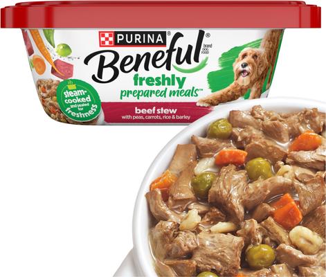 Purina Beneful Freshly Prepared Meals Beef Stew with Peas, Carrots, Rice & Barley Wet Dog Food, 10-oz, case of 8